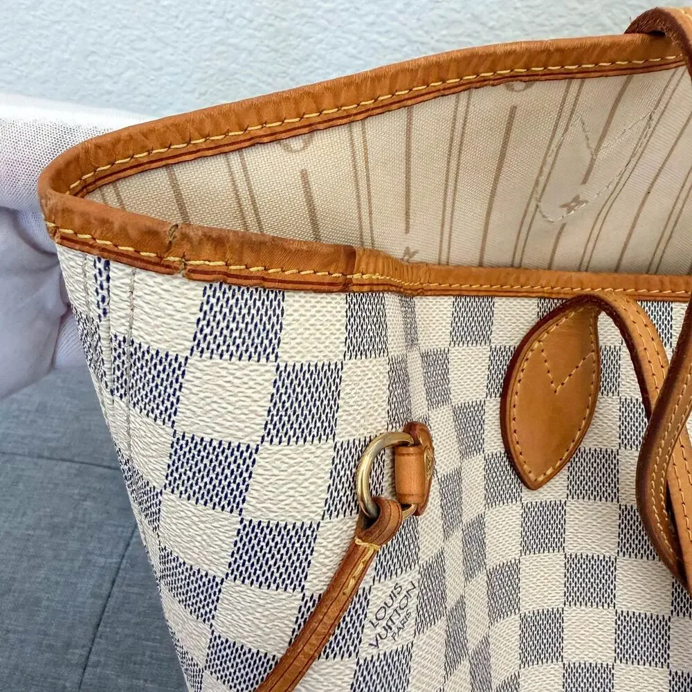 Authentic Louis Vuitton Neverfull MM Damier Azur Tote Shoulder Bag - Picture 9 of 14